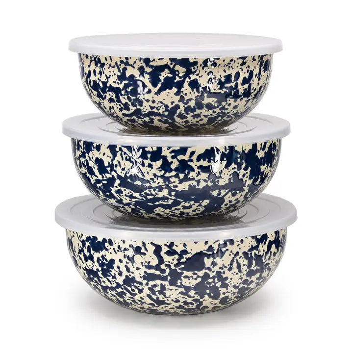 Crow Canyon Splatter Enamelware Covered Multi-Purpose Bowl Set