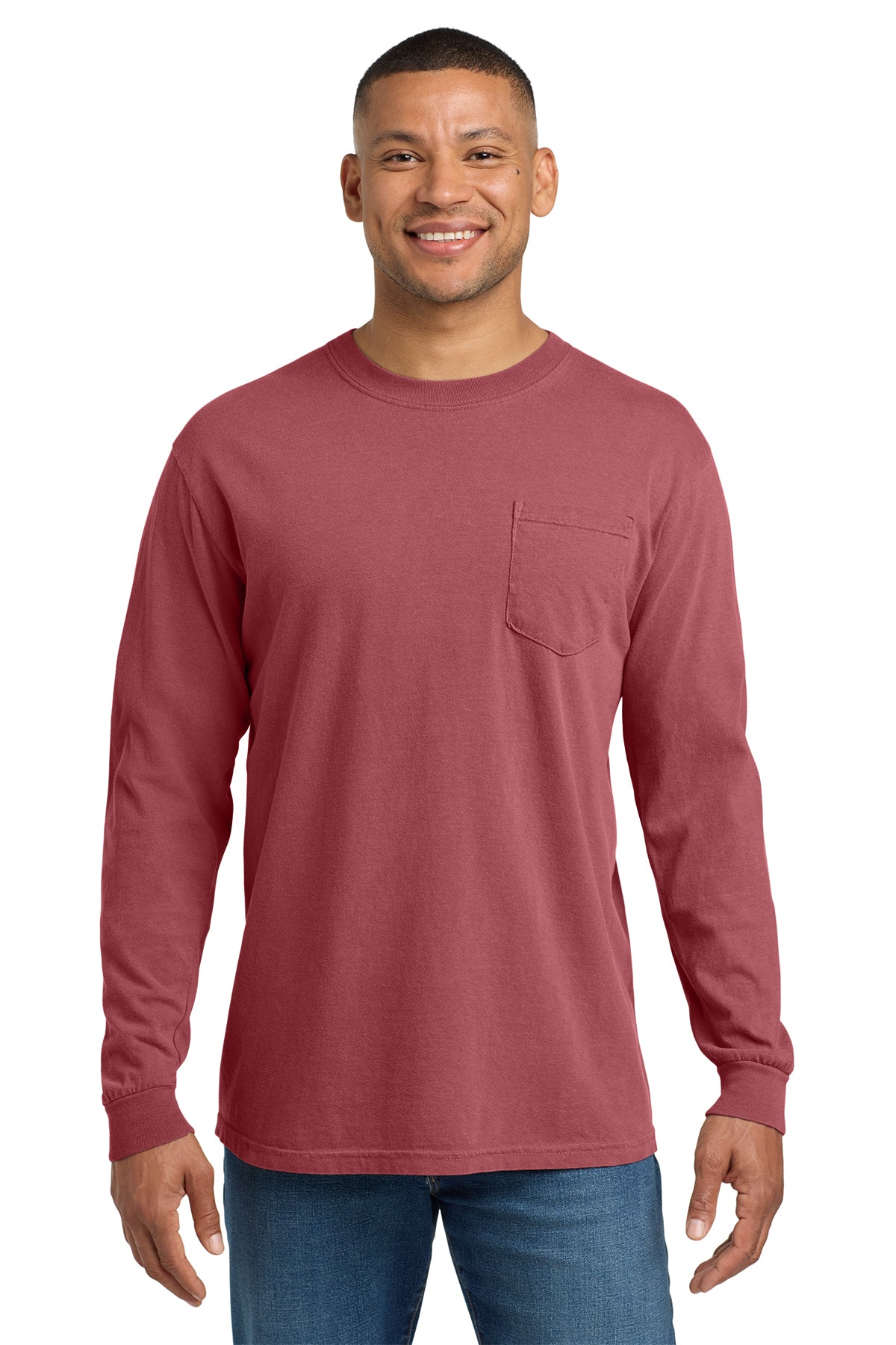 Comfort Colors Heavyweight Long Sleeve Pocket Tee - Crimson