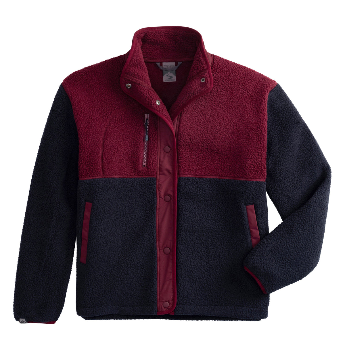 Storm Creek Women's Colorblock Sherpa Fleece Jacket - Navy Blue/Merlot Red